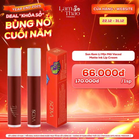  [DEAL SỐC 22.12 - 31.12] Son Kem Lì Mịn Môi Vacosi Matte Ink Lip Cream 