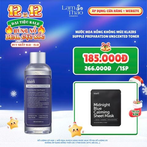  [DEAL SỐC 11.12 - 15.12 MUA SIZE 180ML TẶNG MẶT NẠ KLAIRS] Nước Hoa Hồng Không Mùi Klairs Supple Preparation Unscented Toner 