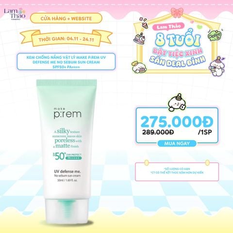  [DEAL SỐC 4.11 - 24.11] Kem Chống Nắng Vật Lý Kiềm Dầu Make P:rem UV Defense Me No Sebum Sun Cream SPF50+ PA++++ 