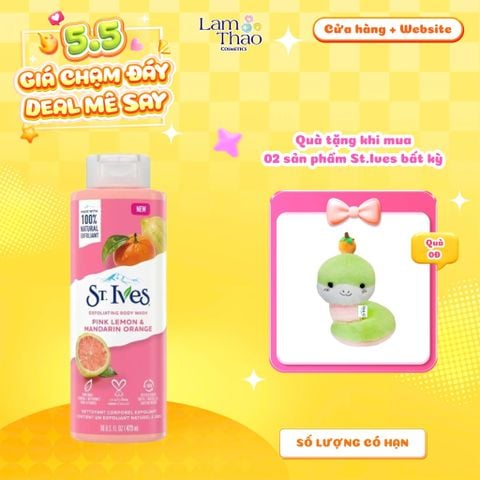  [MUA 2 SP ST.IVES BẤT KỲ TẶNG 01 GẤU BÔNG] Sữa Tắm Dưỡng Sáng Da St.Ives Pink Lemon & Mandarin Orange Exfoliating Body Wash (Mẫu Mới) 
