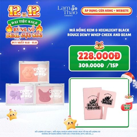  [DEAL SỐC 11.12 - 15.12 TẶNG GƯƠNG CẦM TAY BACKROUGR] Má Hồng Kem & Highlight Black Rouge Dewy Whip Cheek And Beam 
