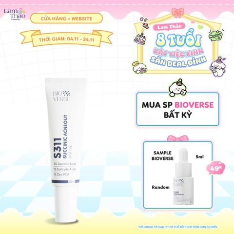  [DEAL SỐC 4.11 - 24.11 TẶNG SAMPLE BIOVERSE 5ML] Gel Chấm Mụn Hỗ Trợ Giảm Khuẩn Và Se Còi Mụn Bioverse S311 Succinic Acneout Spot Gel 
