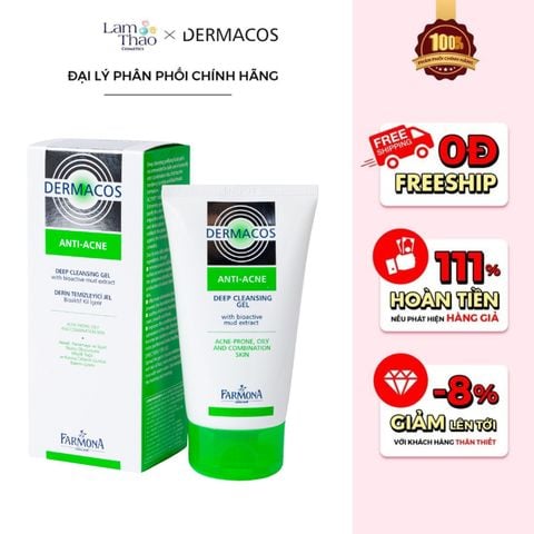  [DEAL 12/7 - 15/7 TẶNG BÔNG TT LML TOP 80M] Gel Rửa Mặt Sạch Sâu, Hỗ Trợ Ngừa Mụn Farmona Dermacos Anti-Acne Deep Cleansing Gel 