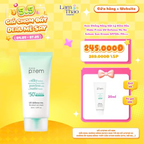  [DEAL SỐC 04.05 - 07.05 TẶNG SRM MAKE P:REM 20ML] Kem Chống Nắng Vật Lý Kiềm Dầu Make P:rem UV Defense Me No Sebum Sun Cream SPF50+ PA++++ 