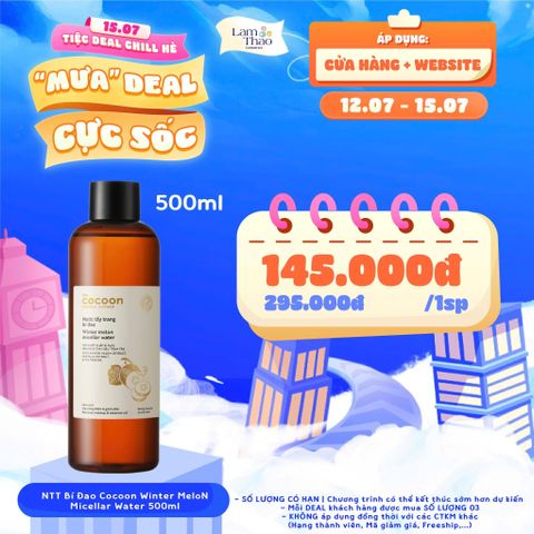  [DEAL 12/7 - 15/7 GIÁ SỐC KHI MUA SIZE 500ML] Nước Tẩy Trang Dành Cho Da Dầu, Mụn Chiết Xuất Bí Đao Cocoon Winter Melon Micellar Water 