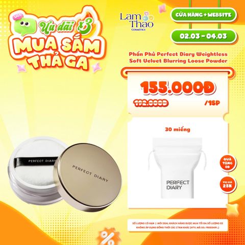  [DEAL SỐC 02.03 - 04.03 TẶNG BTT PERFICT DIARY 30 MIẾNG] Phấn Phủ Perfect Diary Weightless Soft Velvet Blurring Loose Powder 