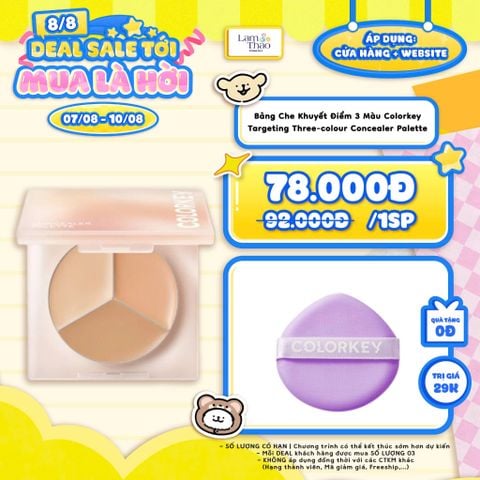  [DEAL 07/8 - 10/8 TẶNG 1 BÔNG MÚT COLORKEY] Bảng Che Khuyết Điểm 3 Màu Colorkey Targeting Three-colour Concealer Palette 