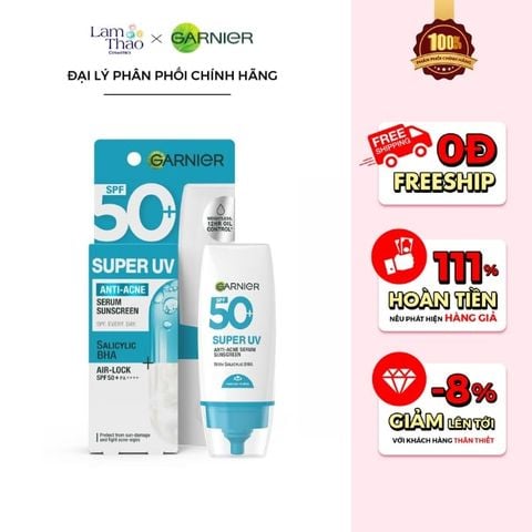  Serum Chống Nắng Garnier Super UV Anti-Acne Serum Sunscreen SPF 50+ PA++++ 