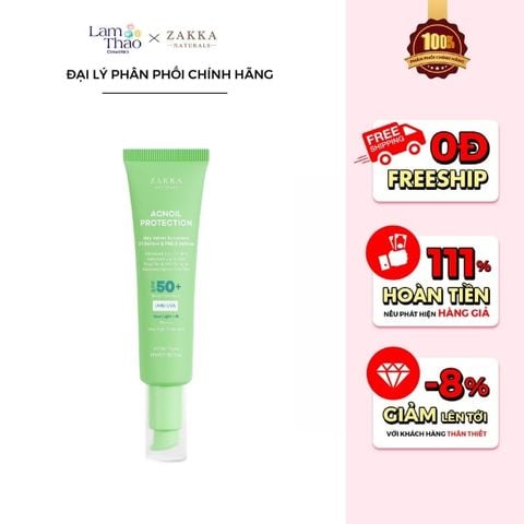  Kem Chống Nắng Kiềm Dầu Zakka Naturals Acnoil Protection Airy Velvet Sunscreen Oil Control SPF50+ PA++++ & PM2.5 Defense 