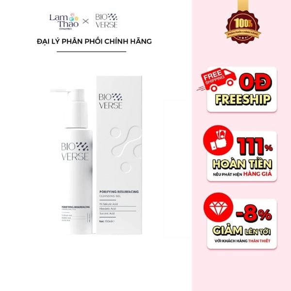 Gel Rửa Mặt Sạch Sâu Mềm Da Giảm Dầu Bioverse Porifying Resurfacing Cleansing Gel