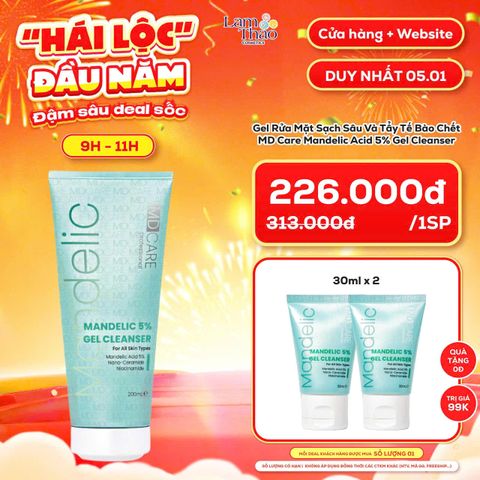  [FLASH SALE 05.01 KHUNG 9H - 11H TẶNG 02 SRM MD CARE 30ML] Gel Rửa Mặt Sạch Sâu Và Tẩy Tế Bào Chết MD Care Mandelic Acid 5% Gel Cleanser 