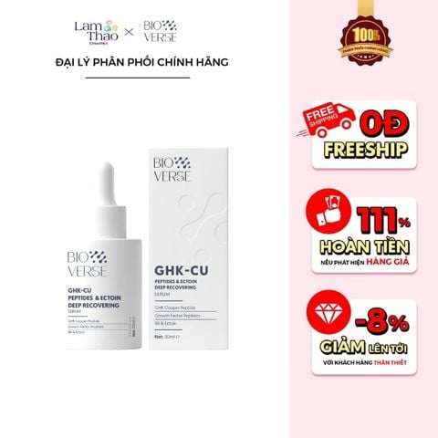  Tinh Chất Tăng Sừng Khỏe Và Phục Hồi Tổn Thương Bioverse GHK-Cu Peptides & Ectoin Deep Recovering Serum 