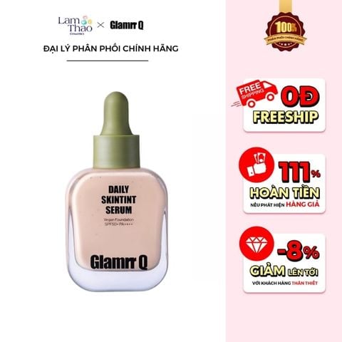  [MUA 1 TẶNG 1 VỎ HỘP PHẤN KÈM BÔNG MÚT] Kem Nền Căng Bóng Glamrr Q Daily Skintint Serum Vegan Foundation 