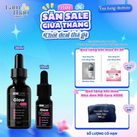  [MUA SIZE 10ML TẶNG 01 MASK ARUMORE - SIZE 30ML TẶNG BTT BEFOU OVERSIZE 50 MIẾNG] [HĐ MD CARE 499K TẶNG 01 TÚI DA] Tẩy Tế Bào Chết Làm Sáng, Mờ Thâm Và Đều Màu Da MD Care Glow EXFO 