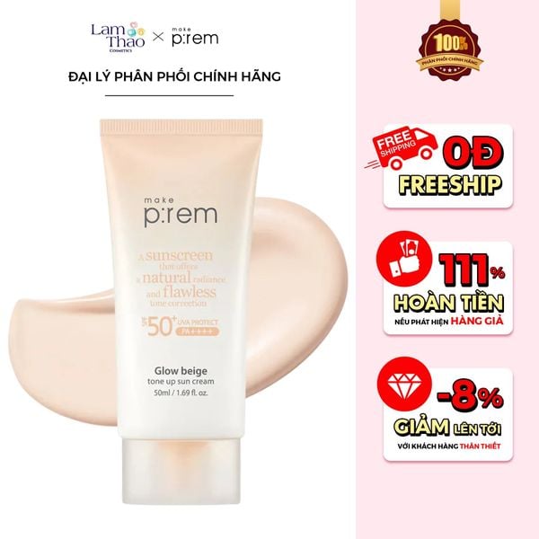 Kem Chống Nắng Nâng Tone Make P:rem Glow Beige Tone Up Sun Cream SPF50 PA