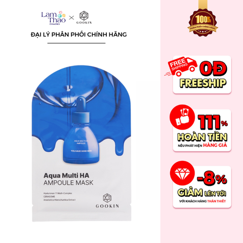  Mặt Nạ Cấp Nước & Khoá Ẩm Cho Da Khô Ráp Gookin Aqua Multi HA Ampoule Mask 