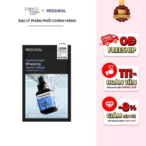  Mặt Nạ Cấp Ẩm & Dưỡng Da Mediheal Hyaluronate Wrapping Serum Hydrate Dewy Mask 