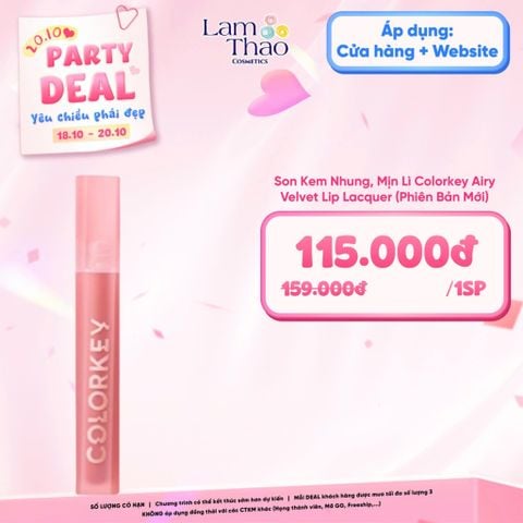 [DEAL SỐC 18/10 - 20/10] Son Kem Nhung, Mịn Lì Colorkey Airy Velvet Lip Lacquer (Phiên Bản Mới) 