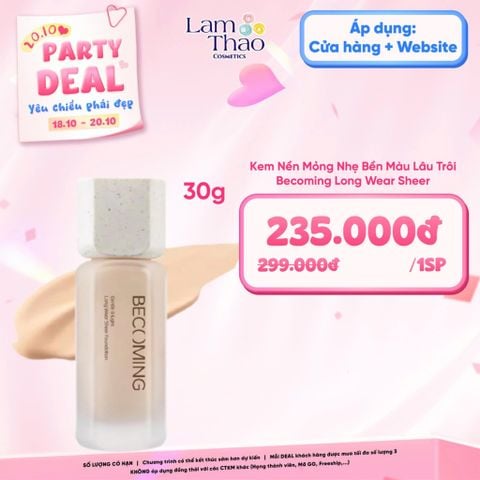  [DEAL SỐC 18/10 - 20/10 MUA SIZE 30g] Kem Nền Mỏng Nhẹ Bền Màu Lâu Trôi Becoming Long Wear Sheer Foundation 