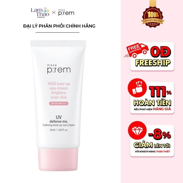 Kem Chống Nắng Vật Lý Nâng Tông Da Make P:rem UV Defense Me Calming Tone Up Sun Cream SPF50 PA