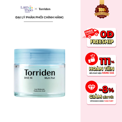  [KHÔNG ÁP HTV] Toner Cấp Ẩm Dạng Miếng Bông Torriden Dive In Low Molecule Hyaluronic Acid Multi Pad 