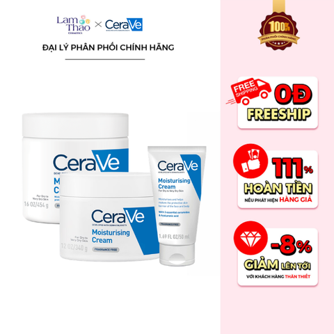 [DUY NHẤT Q7 & TÂN PHÚ: HĐ CERAVE TỪ 1TR TẶNG BÌNH NƯỚC MAYBELLINE + TÚI GARNIER + TÚI CERAVE + 04 SRM CERAVE 30ML + SỮA DƯỠNG 30ML + BTT 120 MIẾNG] [KHÔNG ÁP DỤNG HTV] Kem Dưỡng Cho Da Khô Cerave Developed With Dermatologists Moisturising Cream 