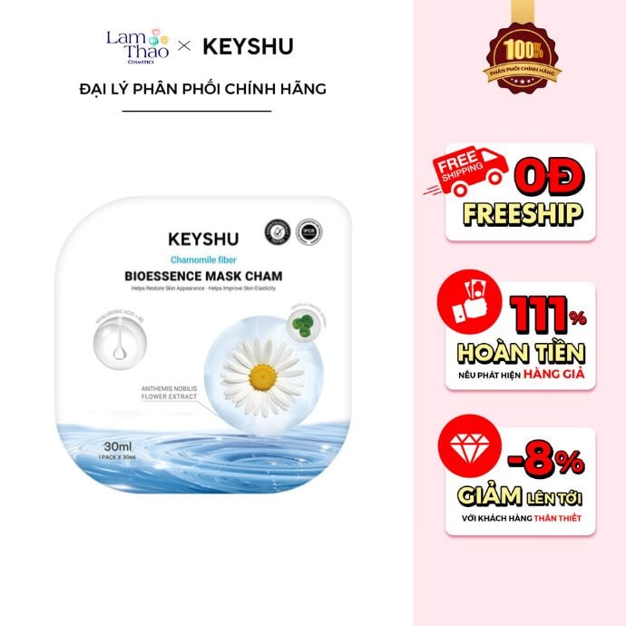 MUA 10 MASK KEYSHU TẶNG 02 MASK KEYSHU MUA 20 MASK KEYSHU TẶNG 04 MASK KEYSHU KEM DƯỠNG 10ML Mặt Nạ Cúc La Mã Cấp Ẩm Phục Hồi Da Keyshu Chamomile Fiber Bioessence Mask Cham