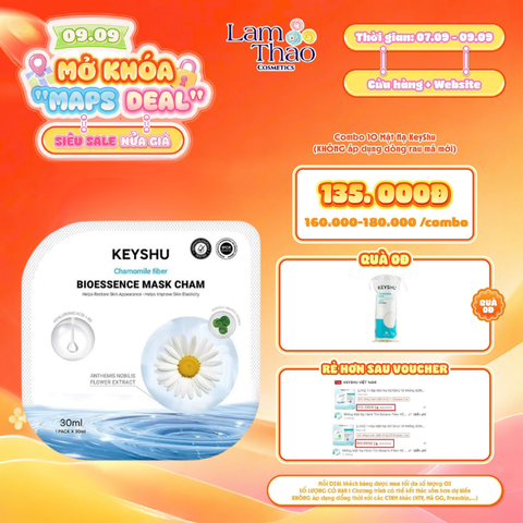  [DEAL SỐC 07.09 - 09.09 MUA COMBO 10 MASK TẶNG BTT KEYSHU 80 MIẾNG] Mặt Nạ Cúc La Mã Cấp Ẩm Phục Hồi Da Keyshu Chamomile Fiber Bioessence Mask Cham 