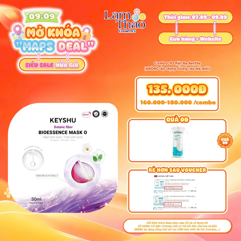  [DEAL SỐC 07.09 - 09.09 MUA COMBO 10 MASK TẶNG BTT KEYSHU 80 MIẾNG] Mặt Nạ Hành Tím Cấp Ẩm, Hỗ Trợ Mờ Thâm Sẹo Keyshu Botanic Fiber Bioessence Mask O 