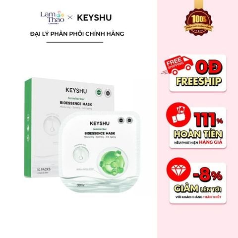  [MUA 10 MASK KEYSHU TẶNG 02 MASK KEYSHU] [MUA 20 MASK KEYSHU TẶNG 04 MASK KEYSHU + 01 KEM DƯỠNG KEYSHU 10ml] Mặt Nạ Sợi Xơ Rau Má Cấp Ẩm Keyshu Centella Fiber Bio Essence Mask 