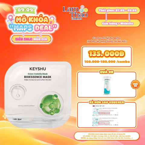  [DEAL SỐC 07.09 - 09.09 MUA COMBO 10 MASK TẶNG BTT KEYSHU 80 MIẾNG] Mặt Nạ Sợi Xơ Rau Má Cấp Ẩm Keyshu Centella Fiber Bio Essence Mask 