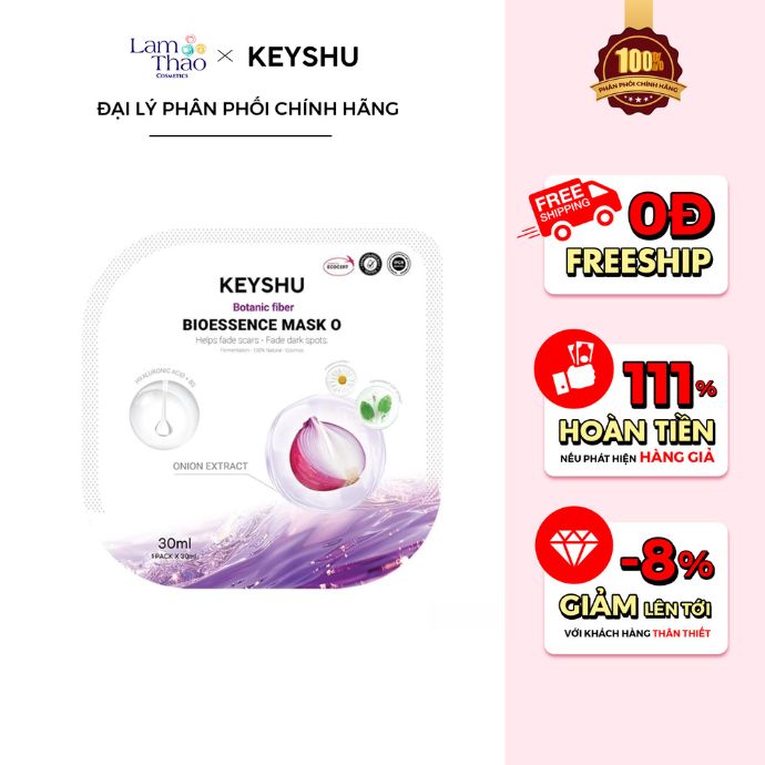 MUA 10 MASK KEYSHU TẶNG 02 MASK KEYSHU MUA 20 MASK KEYSHU TẶNG 04 MASK KEYSHU KEM DƯỠNG 10ML Mặt Nạ Hành Tím Cấp Ẩm, Hỗ Trợ Mờ Thâm Sẹo Keyshu Botanic Fiber Bioessence Mask O