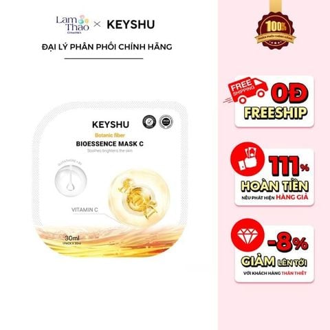  [MUA 10 MASK KEYSHU TẶNG 02 MASK KEYSHU] [MUA 20 MASK KEYSHU TẶNG 04 MASK KEYSHU + 01 KEM DƯỠNG KEYSHU 10ml] Mặt Nạ Vitamin C Cấp Ẩm Dưỡng Sáng Da Keyshu Botanic Fiber Bioessence Mask C 