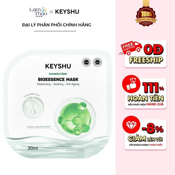 MUA 10 MASK KEYSHU TẶNG 02 MASK KEYSHU MUA 20 MASK KEYSHU TẶNG 04 MASK KEYSHU KEM DƯỠNG 10ML Mặt Nạ Sợi Xơ Rau Má Cấp Ẩm Keyshu Centella Fiber Bio Essence Mask