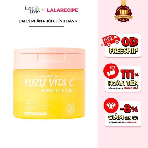  [DEAL SỐC 4.11 - 24.11 TẶNG GEL RỬA MẶT LALARECIPE 200ML] Toner Pad Dưỡng Sáng Da Mờ Thâm Lalarecipe Yuzu Vita C Ampoule Pad 