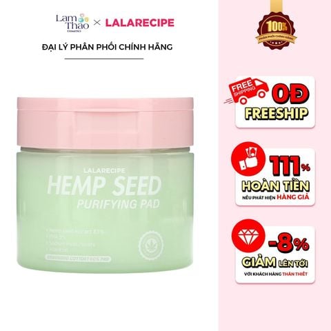  [DEAL SỐC 4.11 - 24.11 TẶNG GEL RỬA MẶT LALARECIPE 200ML] Toner Pad Dưỡng Cấp Ẩm, Phục Hồi Da Lalarecipe Hemp Seed Purifying Pad 