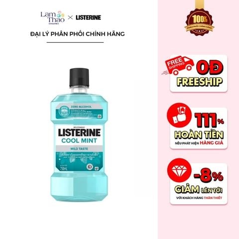  Nước Súc Miệng Không Cay Listerine Cool Mint Zero Alcohol 