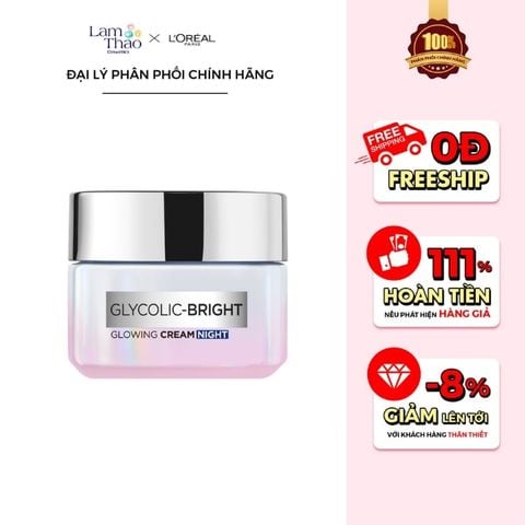  Kem Dưỡng Sáng Da Ban Đêm Loreal Paris Glycolic-Bright Glowing Cream Night 