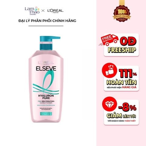  Dầu Xả Dành Cho Da Đầu Dầu L’Oréal Paris Elseve Hyaluron Pure 72H Rehydrating Conditioner 