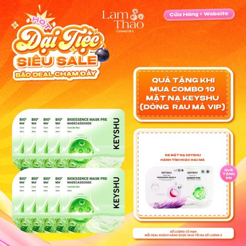  [MUA 10 MASK KEYSHU DÒNG RAU MÁ VIP TẶNG 02 MASK KEYSHU] Mặt Nạ Rau Má Làm Dịu Da Keyshu Bioessence Mask Pre 