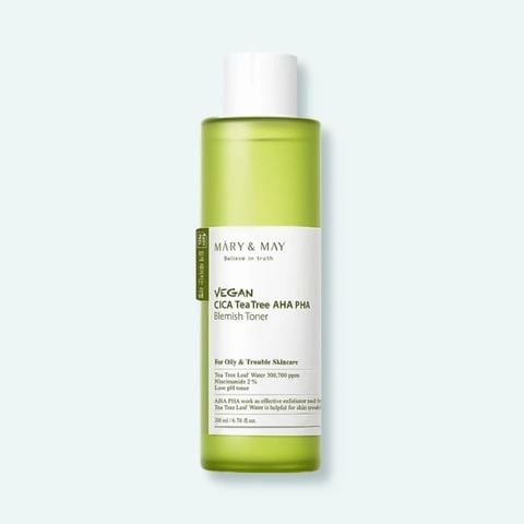  Nước Hoa Hồng Thuần Chay Ngăn Ngừa Mụn Mary May Vegan Cica Tea Tree AHA PHA Blemish Toner 