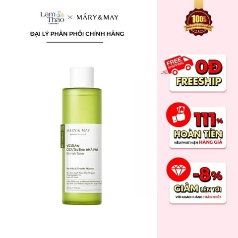  Nước Hoa Hồng Thuần Chay Ngăn Ngừa Mụn Mary May Vegan Cica Tea Tree AHA PHA Blemish Toner 