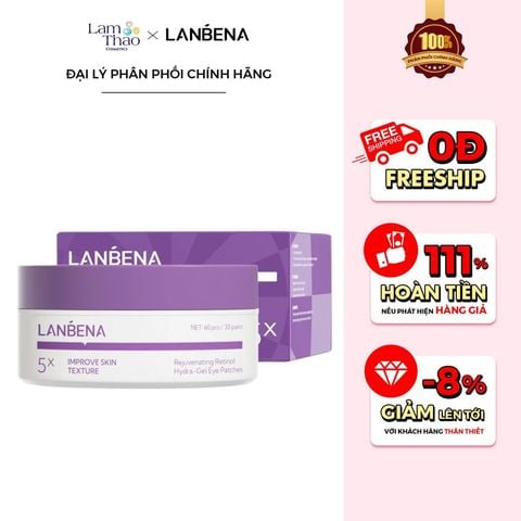  [DEAL SỐC 24.01 - 26.01 TẶNG 01 XỊT TTBC LANBENA 30ML] Mặt Nạ Mắt Ngừa Lão Hóa, Mờ Nếp Nhăn Lanbena Rejuvenating Retinol Hydra-Gel Eye Patches 