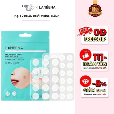  [DEAL 12/7 - 15/7 GIÁ SỐC TẶNG 1 DEEP CLEANSING NOSE 3G]  Miếng Dán Mụn Ban Đêm Lanbena Invisible Acne Pimple Patch Night Use 