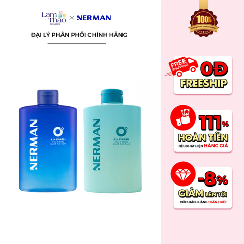  Sữa Tắm & Gội Đầu Nerman Hương Thơm Tươi Mát 0 Độ 4In1 