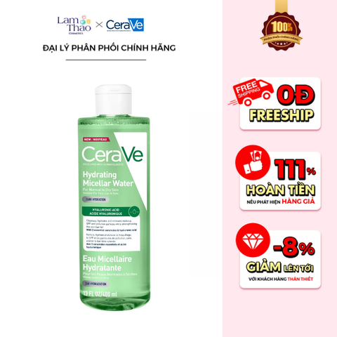  [DUY NHẤT Q7 & TÂN PHÚ: HĐ CERAVE TỪ 1TR TẶNG BÌNH NƯỚC MAYBELLINE + TÚI GARNIER + TÚI CERAVE + 4 SRM CERAVE 30ML + SỮA DƯỠNG 30ML + BTT 120 MIẾNG] [KHÔNG ÁP DỤNG HTV] Nước Tẩy Trang Cho Da Khô Cerave Developed With Dermatologists Hydrating Micellar Water 