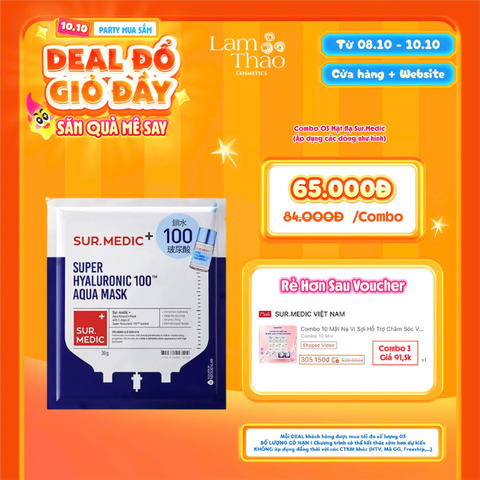  [DEAL SỐC 08.10 - 10.10 KHI MUA COMBO 03 MASK] Mặt Nạ Cấp Nước Cấp Ẩm Cho Da Sur.Medic+ Super Hyaluronic 100TM Aqua Sheet Mask 