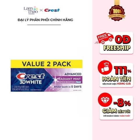  Kem Đánh Răng Crest 3D White Advanced Radiant Mint Fluoride Anticavity Toothpaste 