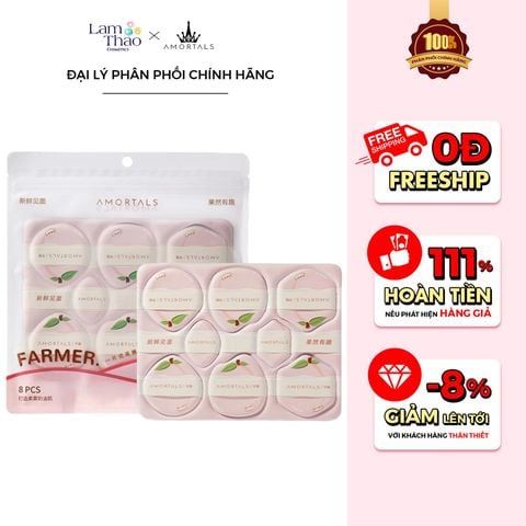  [DEAL 07/8 - 10/8 GIÁ SỐC] Set 8 Bông Mút Đào Tự Xé Amortals Picking Puff Hydro Edition Botanic Farm Series Peach 