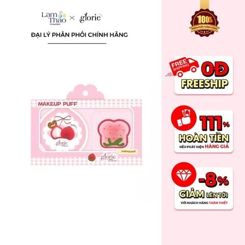  Set 2 Bông Mút Tán Nền Glorie Rubycell & Spandex-Blend Polyester Strawberry Cake Collection ( Kèm Hộp Đựng ) 